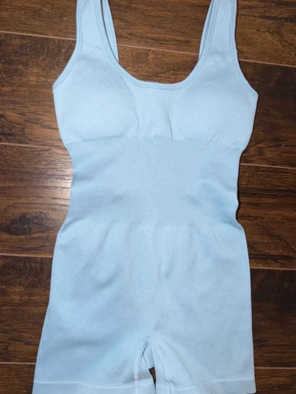 Light Blue Ribbed Tank Romper - Picture 1 of 3